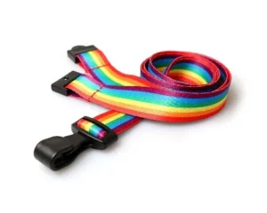 Rainbow lanyards 15mm with Plastic J-Clip - Pack of 100